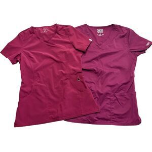Lot Of 2 Wine CHEROKEE Women's Scrub Top Size Small Workwear Infinity Hospital